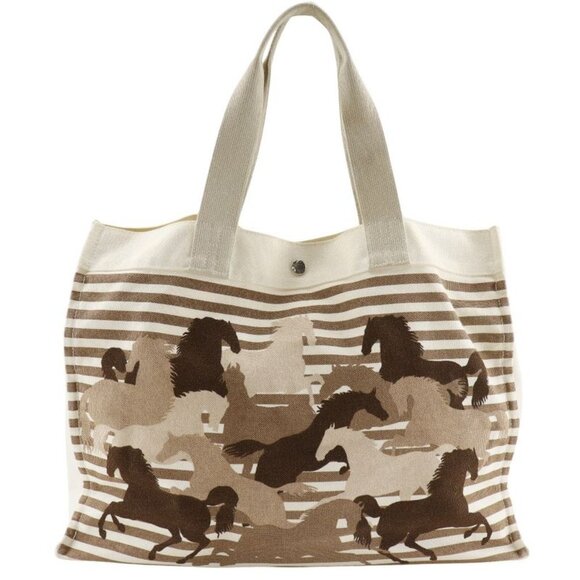 Hermes Handbags - Hermes Cheveaune Canvas Brown Off White Tote Bag